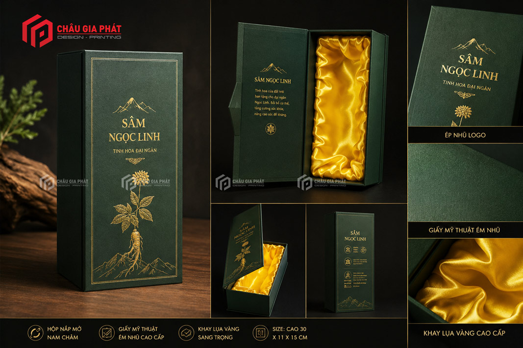 thiết kế hộp rượu sâm ngọc linh