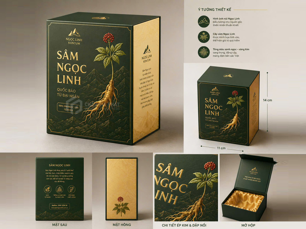 thiết kế hộp sâm ngọc linh